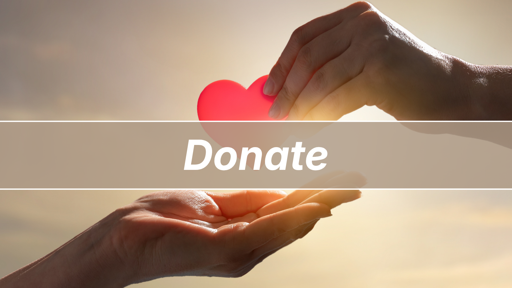 One hand giving a heart to another hand with the text DONATE