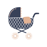 An icon of a dark blue stroller