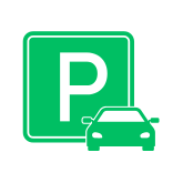 Green parking sign with a small green car